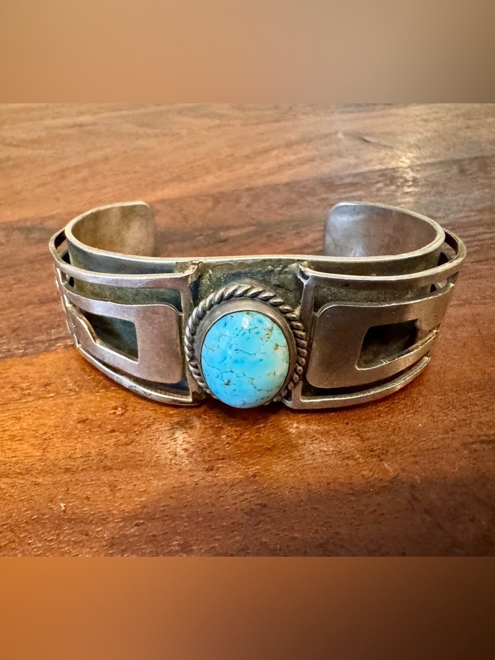 VTG Taxco Sterling Silver Cuff w/Turquoise Heavy Statement Bracelet Mexico 70g - Picture 1 of 11